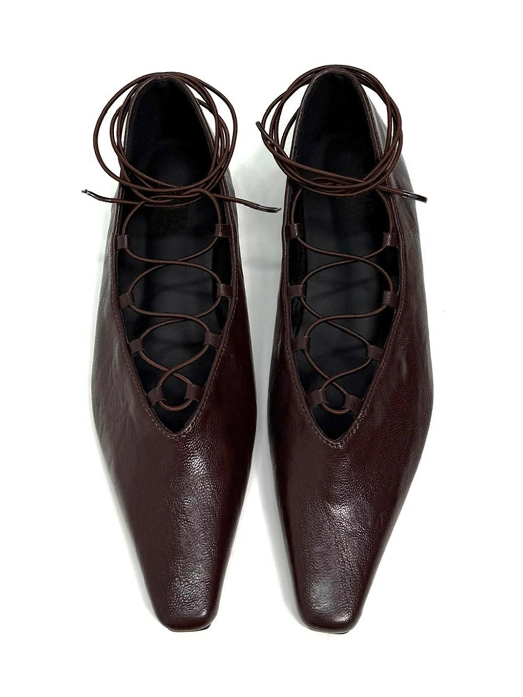 Brown Lace-Up Mary Jane Ballet Flats