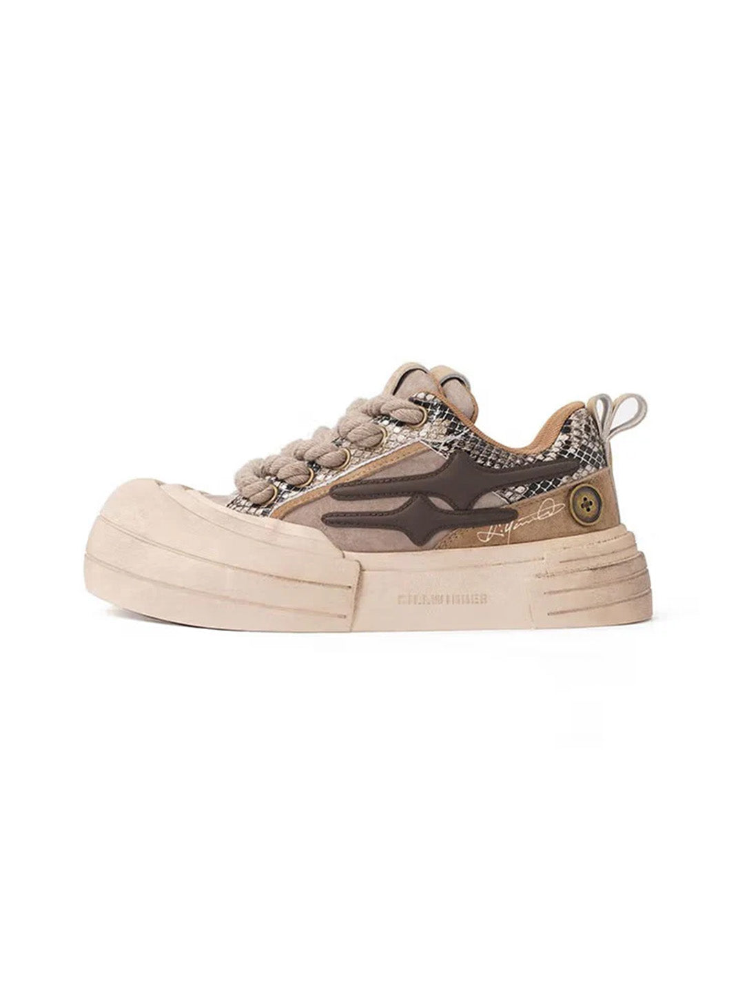 Brown Smile Panel Platform Sneakers