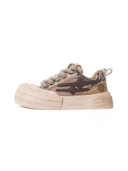 Brown Smile Panel Platform Sneakers