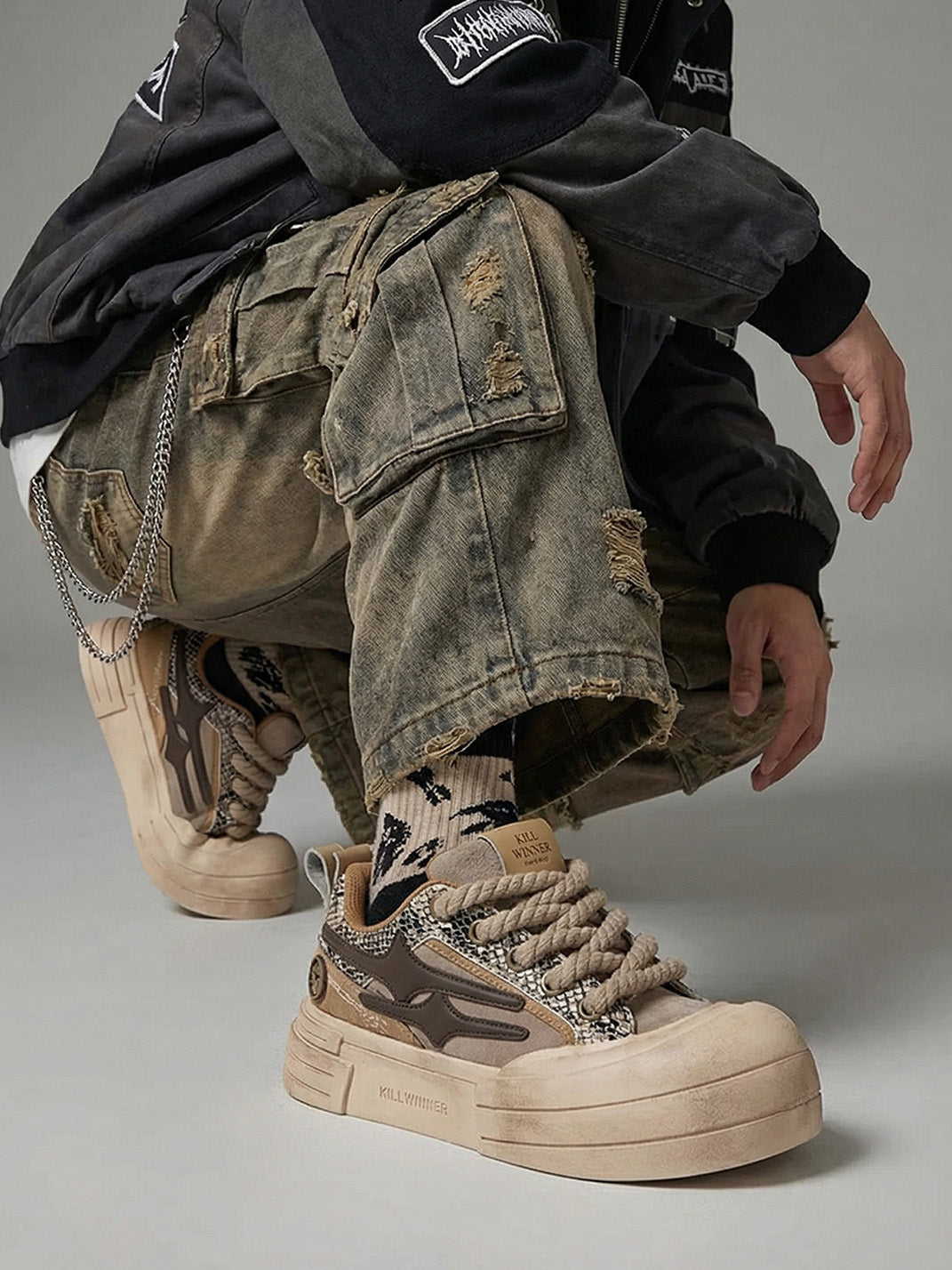 Brown Smile Panel Platform Sneakers