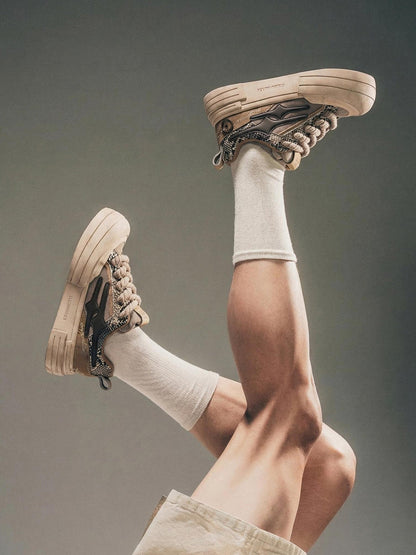 Brown Smile Panel Platform Sneakers