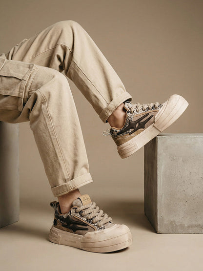 Brown Smile Panel Platform Sneakers