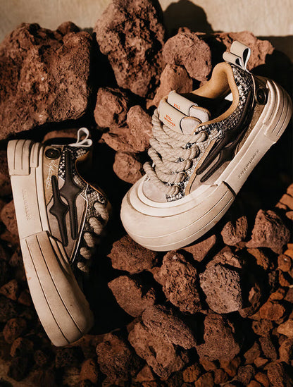 Brown Smile Panel Platform Sneakers
