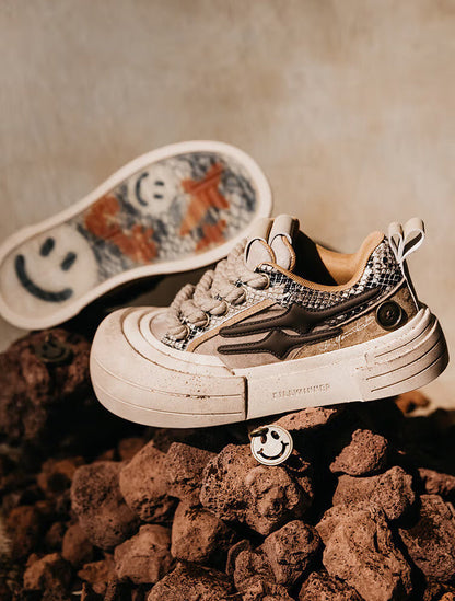 Brown Smile Panel Platform Sneakers