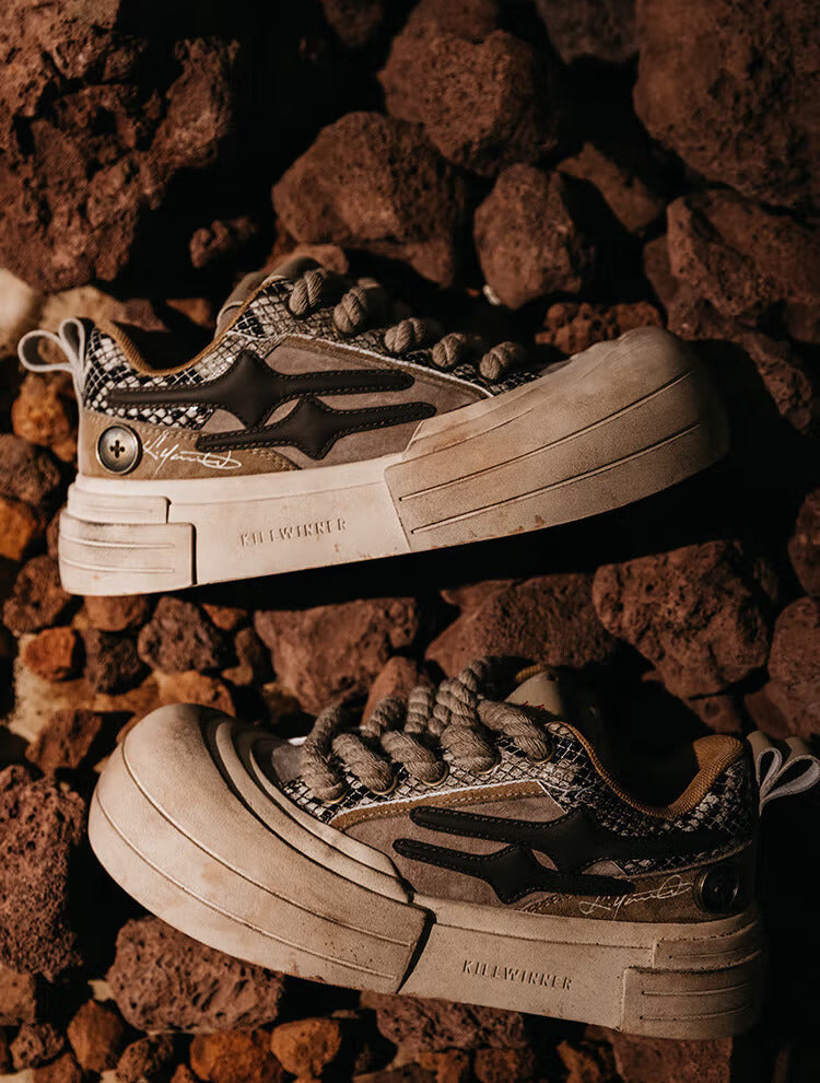 Brown Smile Panel Platform Sneakers