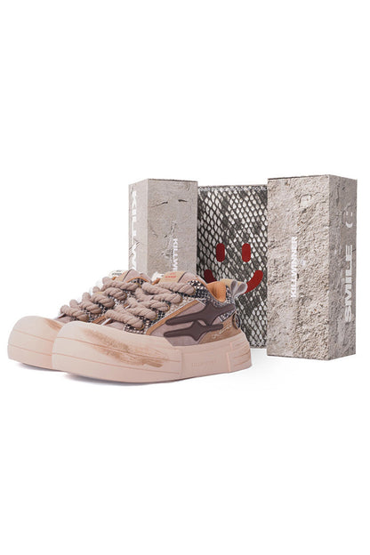 Brown Smile Panel Platform Sneakers