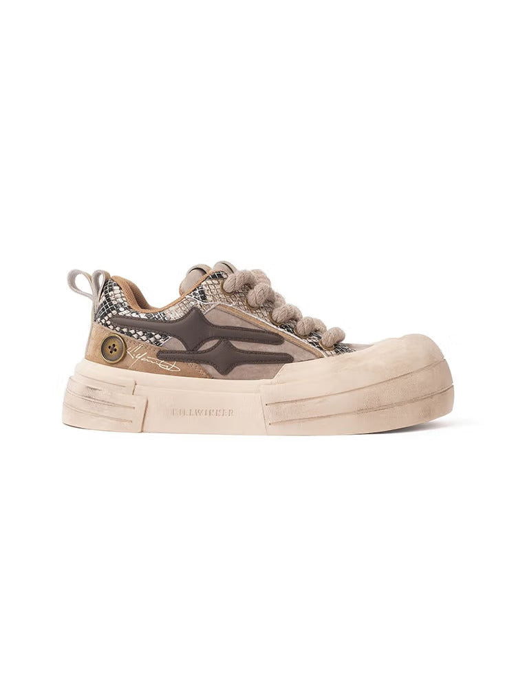 Brown Smile Panel Platform Sneakers