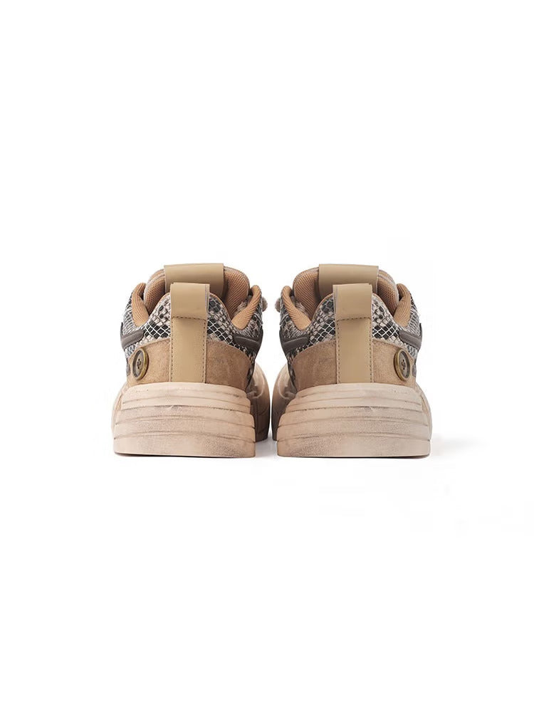 Brown Smile Panel Platform Sneakers