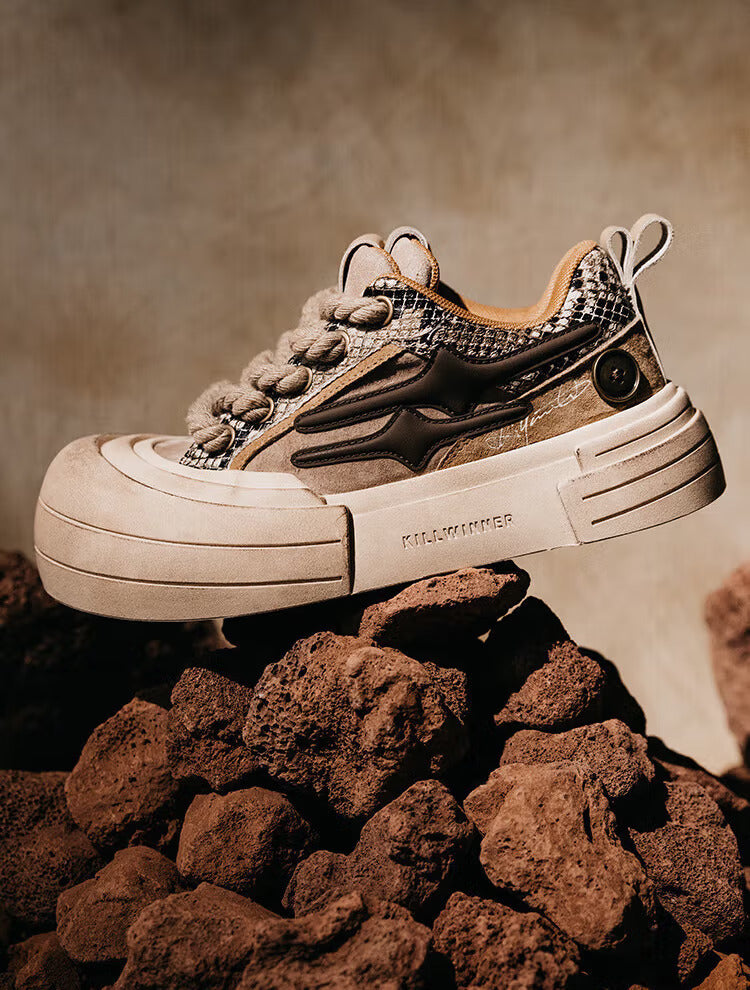 Brown Smile Panel Platform Sneakers