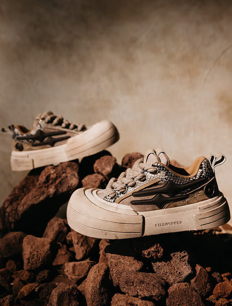 Brown Smile Panel Platform Sneakers
