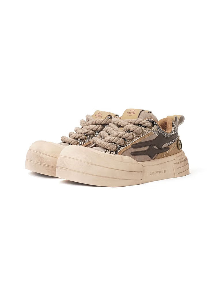 Brown Smile Panel Platform Sneakers