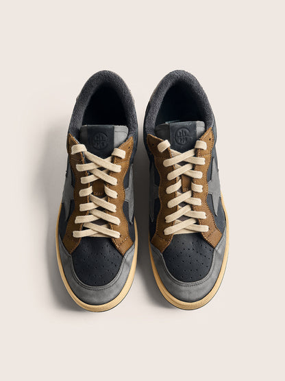Brown Star Panel Retro Low-Top Sneakers