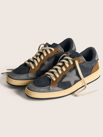 Brown Star Panel Retro Low-Top Sneakers
