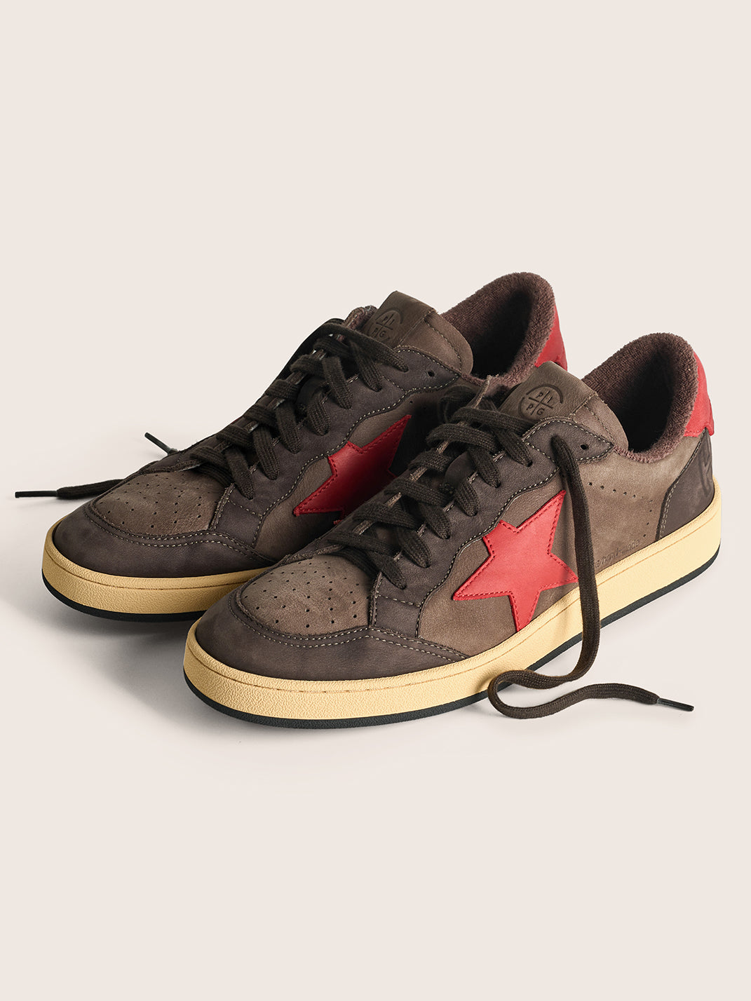 Brown Star Panel Retro Low-Top Sneakers