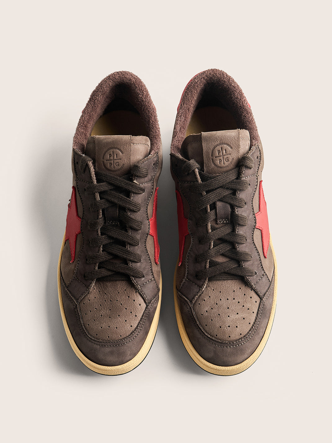 Brown Star Panel Retro Low-Top Sneakers