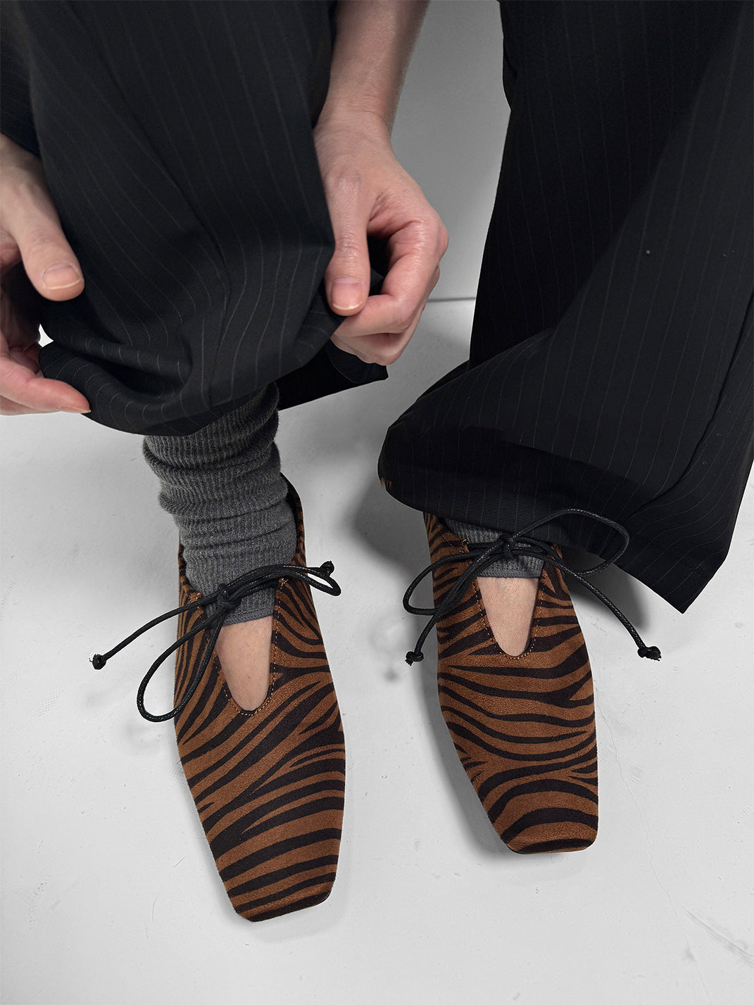 Brown Zebra-Print Lace-Up Loafers