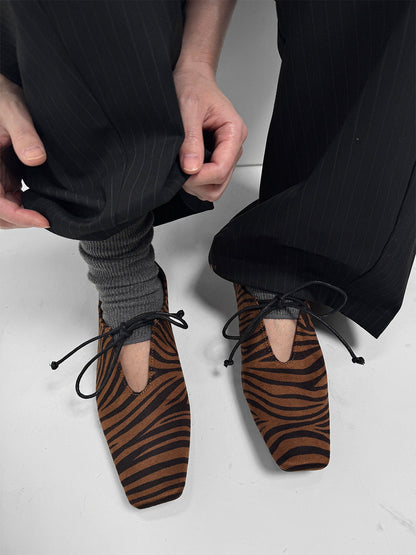 Brown Zebra-Print Lace-Up Loafers