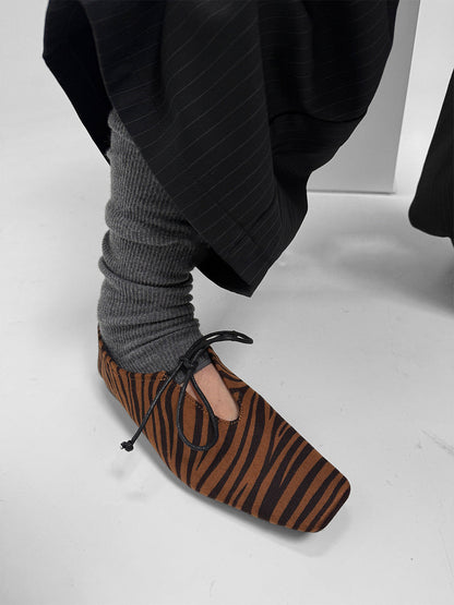 Brown Zebra-Print Lace-Up Loafers