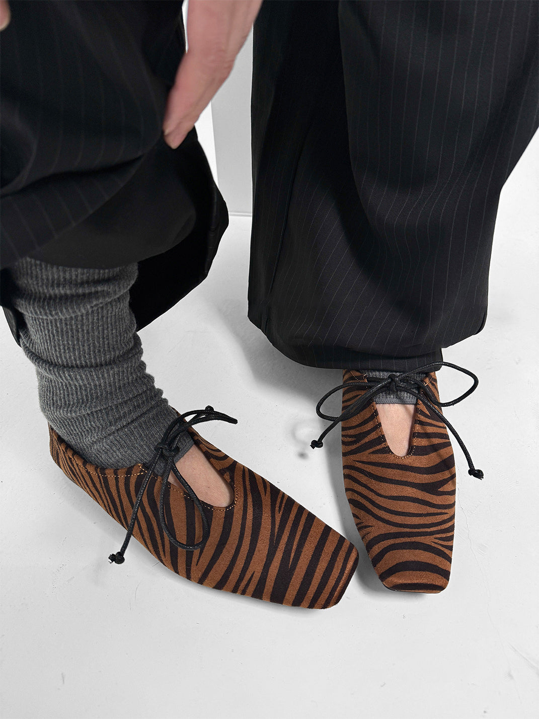 Brown Zebra-Print Lace-Up Loafers