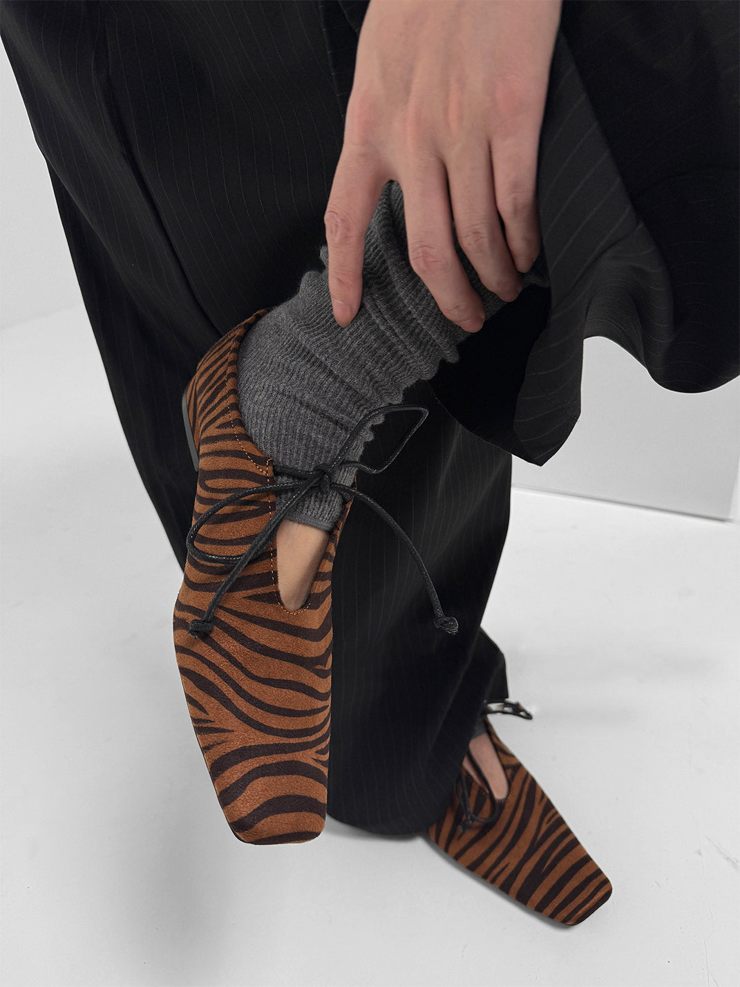 Brown Zebra-Print Lace-Up Loafers