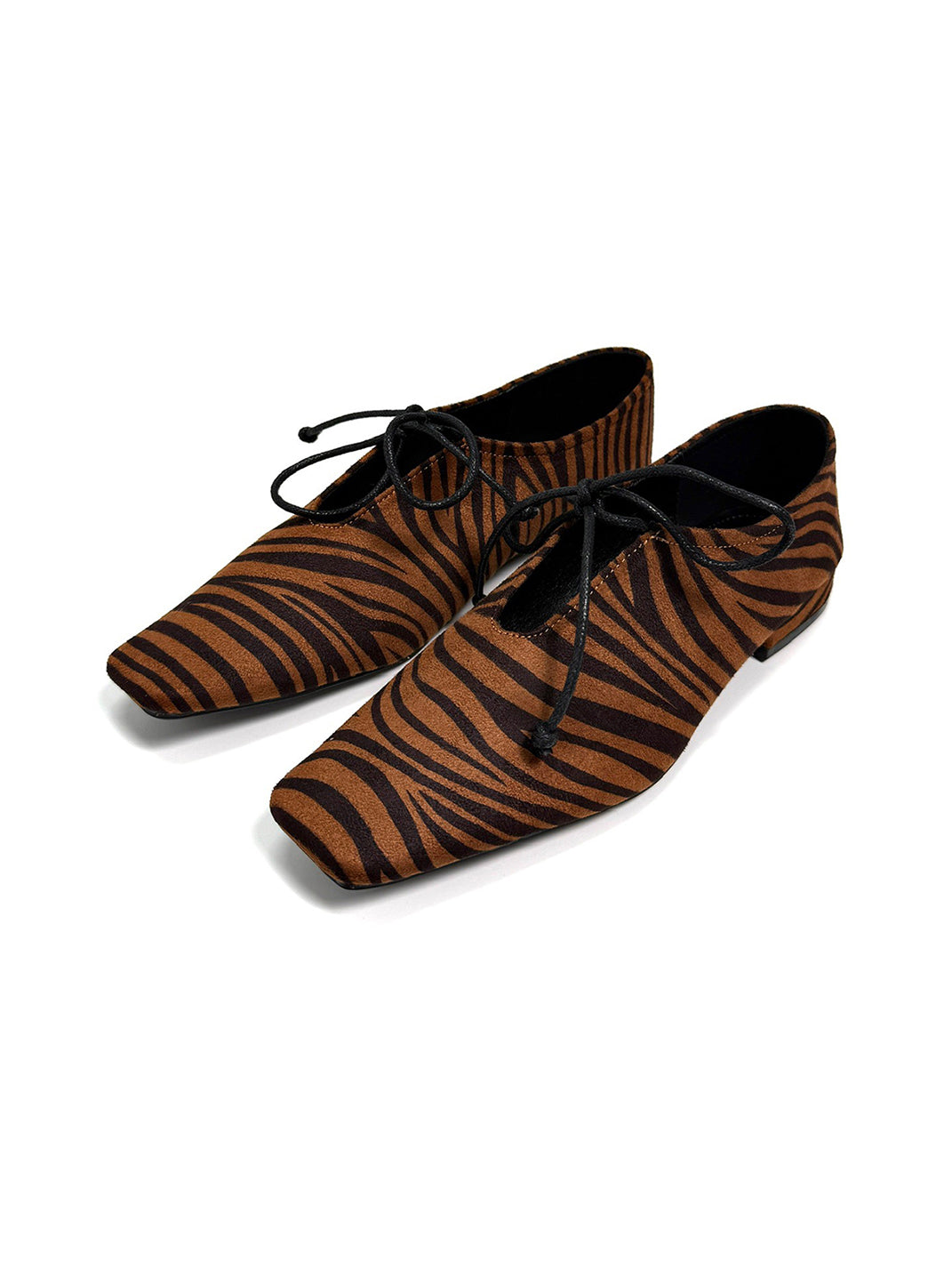 Brown Zebra-Print Lace-Up Loafers