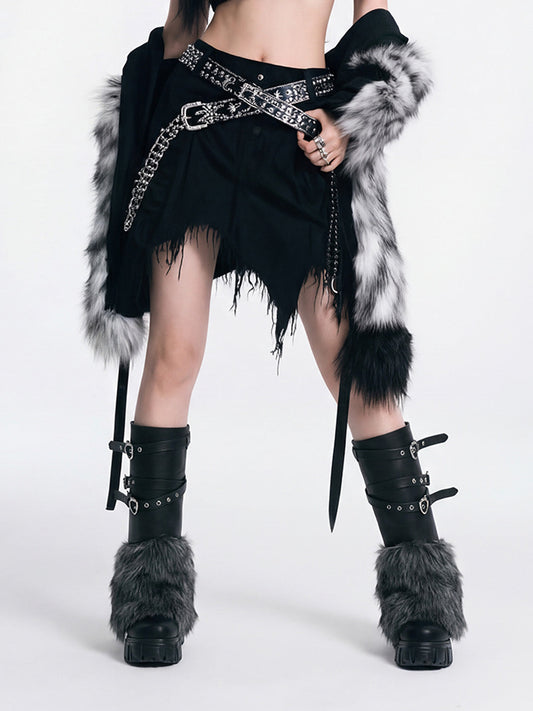 Buckle-Strap Faux-Fur Platform Calf Boots