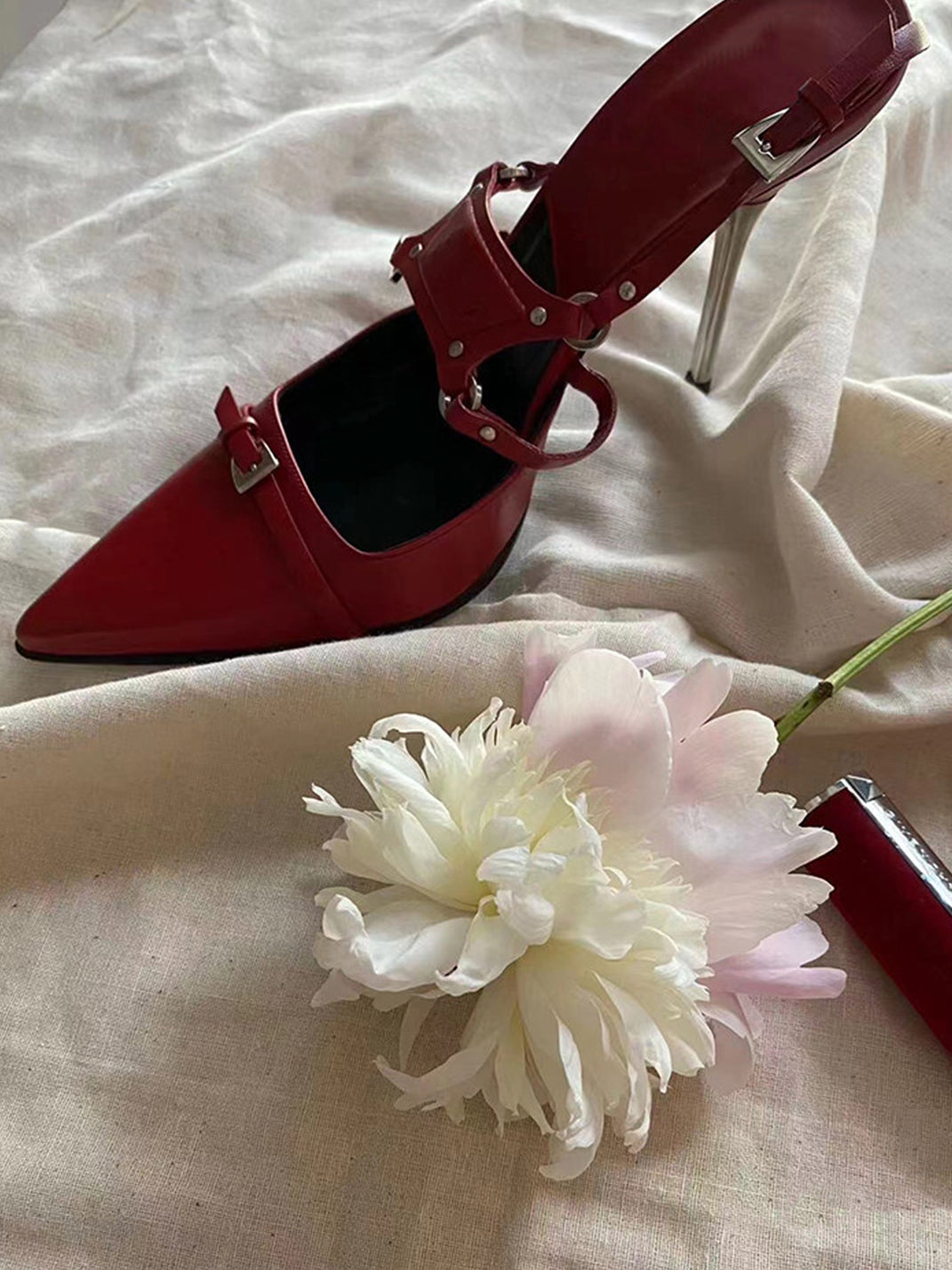 Buckle-Strap Pointed-Toe Stiletto Pumps