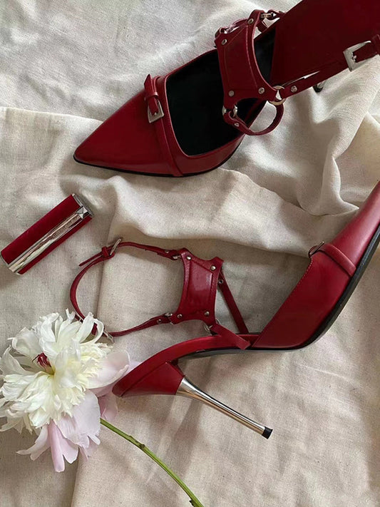 Buckle-Strap Pointed-Toe Stiletto Pumps