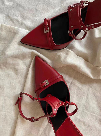 Buckle-Strap Pointed-Toe Stiletto Pumps