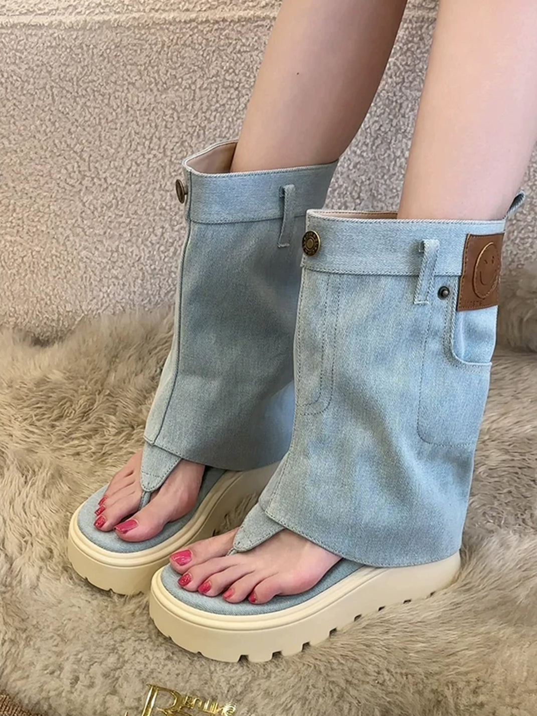 Thong Platform Knee-High Roman Sandal Boots