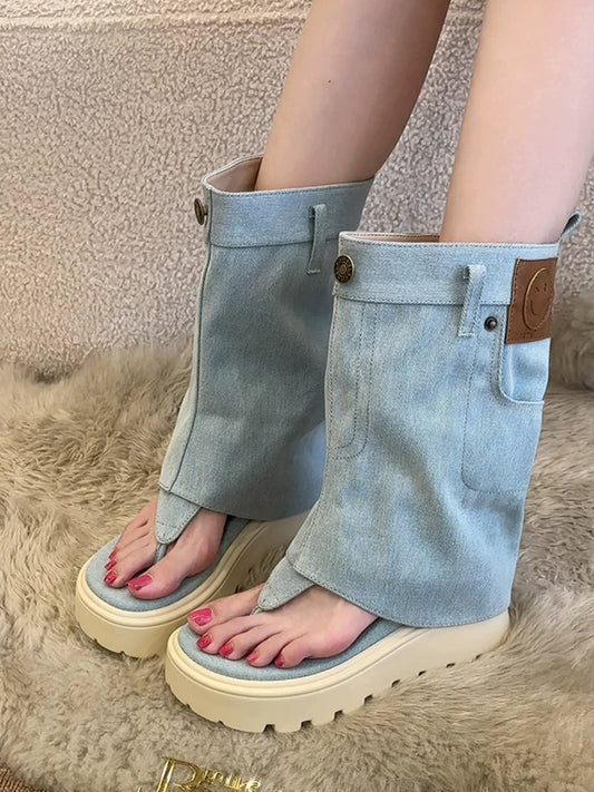 Thong Platform Knee-High Roman Sandal Boots