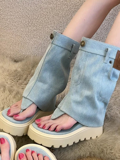Thong Platform Knee-High Roman Sandal Boots
