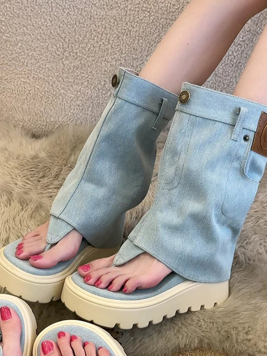 Thong Platform Knee-High Roman Sandal Boots