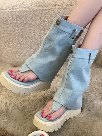 Thong Platform Knee-High Roman Sandal Boots