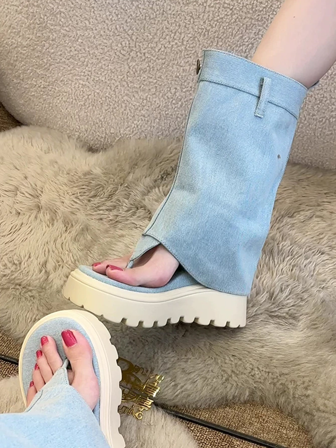 Thong Platform Knee-High Roman Sandal Boots
