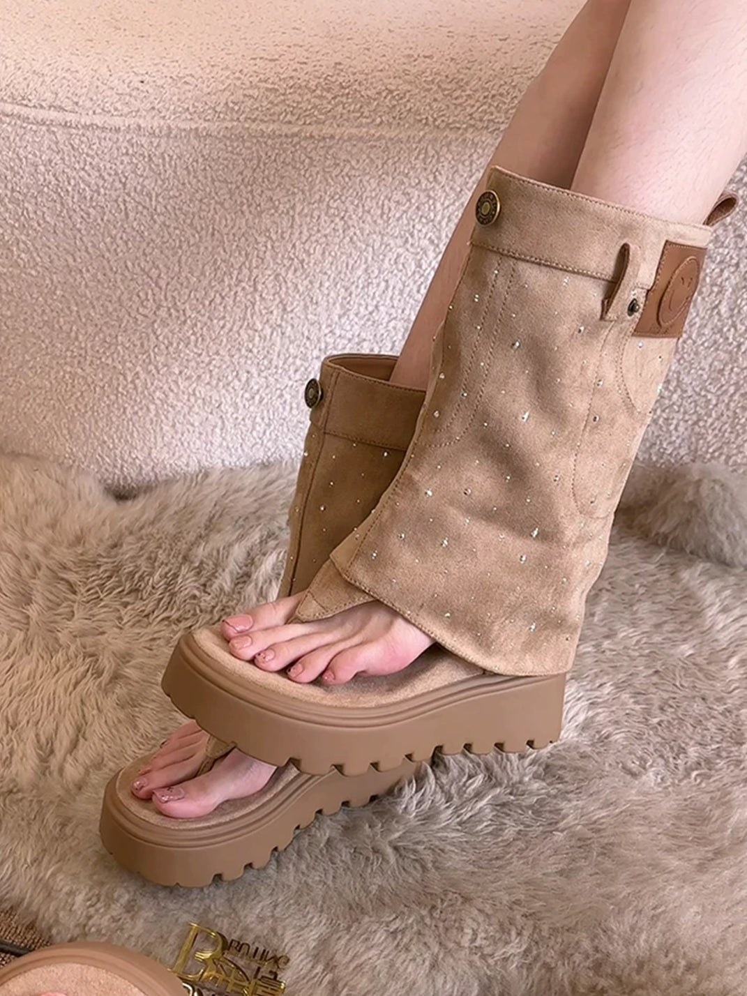 Thong Platform Knee-High Roman Sandal Boots