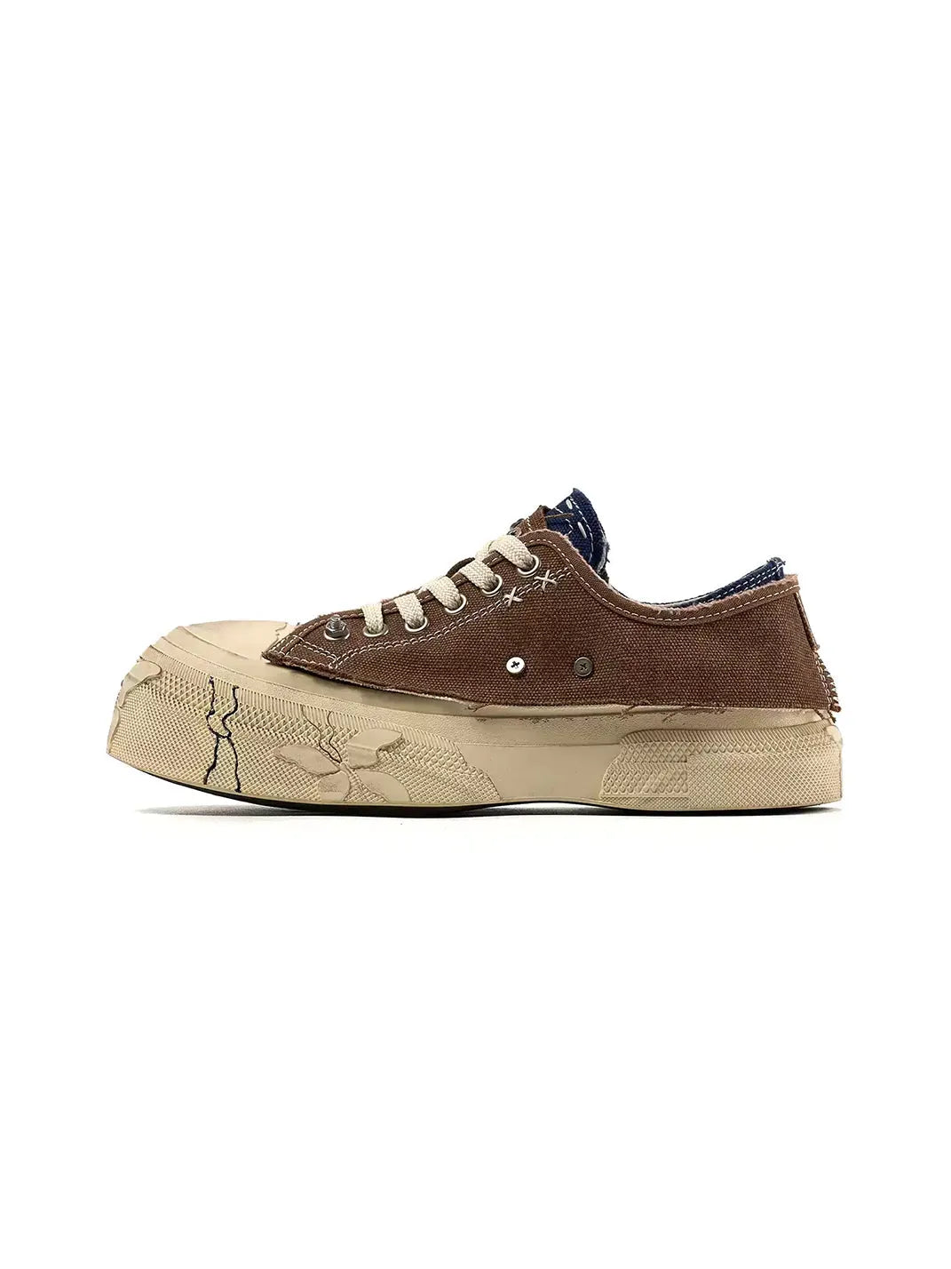 Blue Brown Colorblock Distressed Platform Sneakers