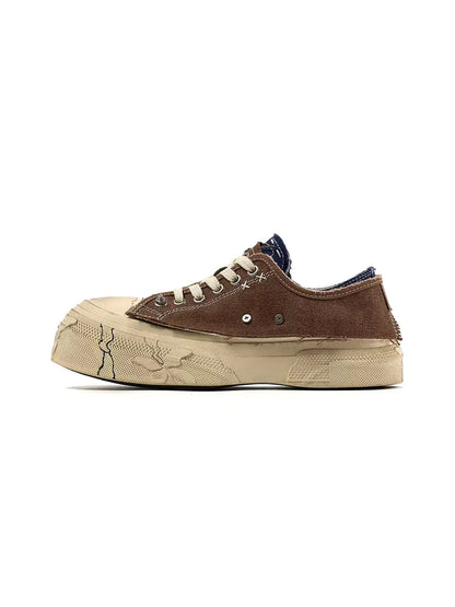 Blue Brown Colorblock Distressed Platform Sneakers