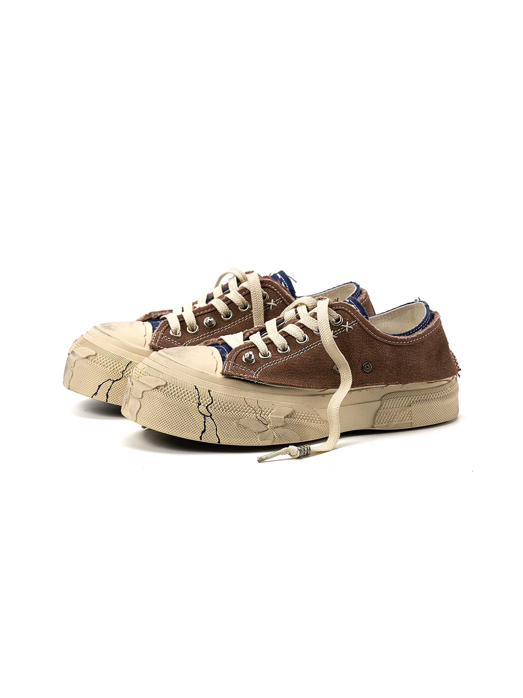 Blue Brown Colorblock Distressed Platform Sneakers