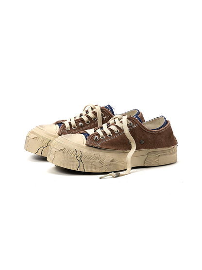 Blue Brown Colorblock Distressed Platform Sneakers
