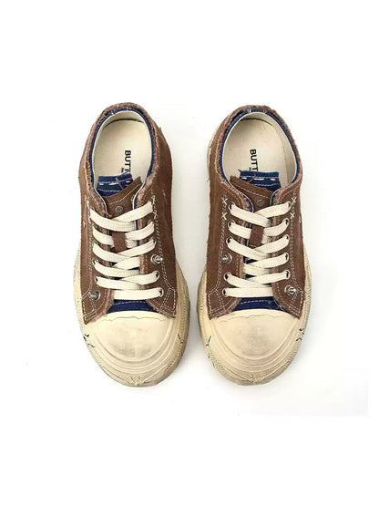 Blue Brown Colorblock Distressed Platform Sneakers