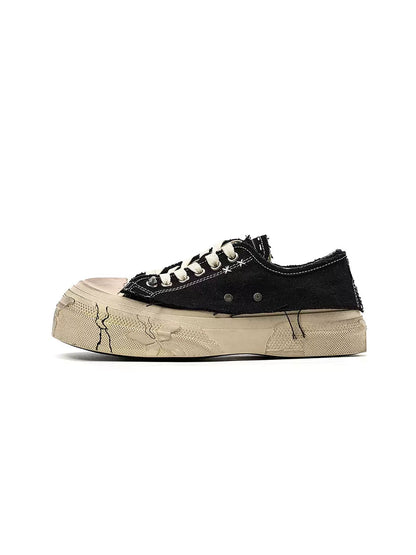 Black Distressed-Wash Platform Canvas Sneakers