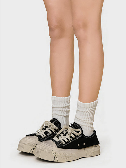 Black Distressed-Wash Platform Canvas Sneakers