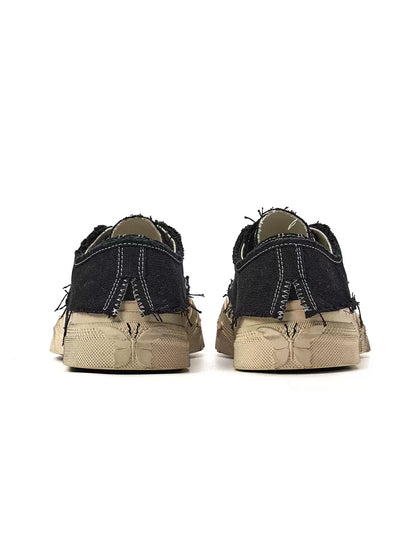 Black Distressed-Wash Platform Canvas Sneakers