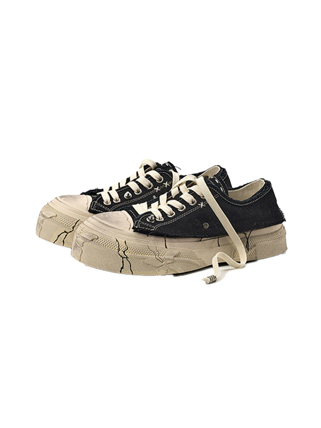 Black Distressed-Wash Platform Canvas Sneakers