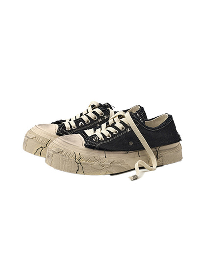 Black Distressed-Wash Platform Canvas Sneakers