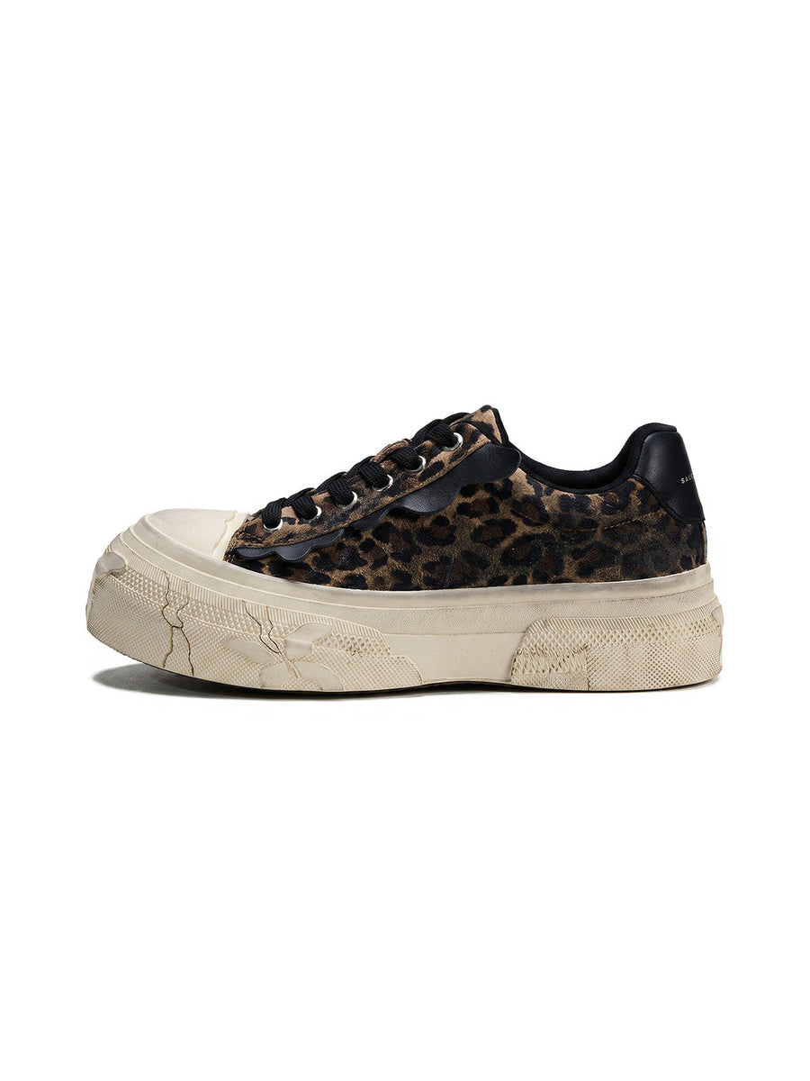 Leopard Distressed Platform Canvas Sneakers