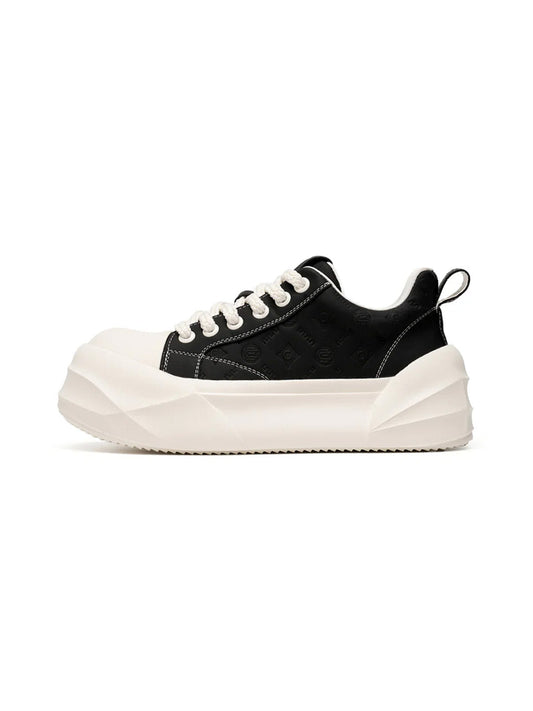 Black Geometric-Sole Platform Sneakers