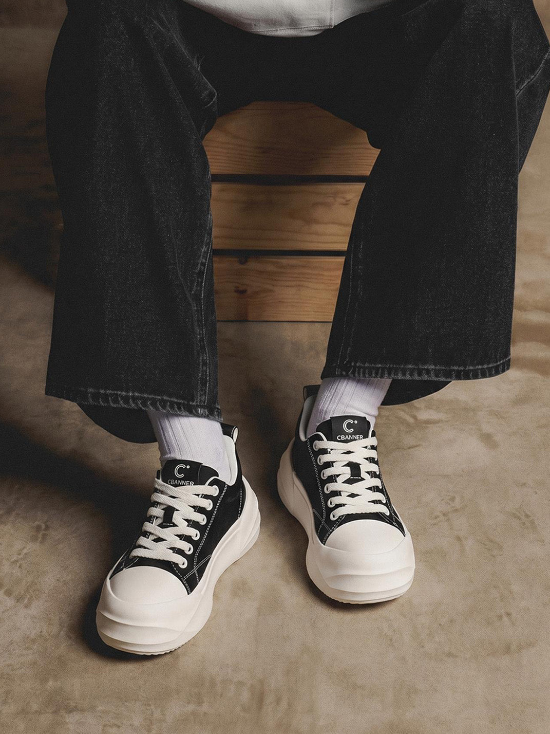 Black Geometric-Sole Platform Sneakers