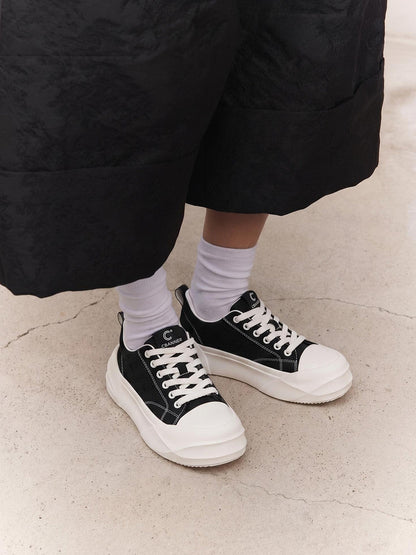Black Geometric-Sole Platform Sneakers